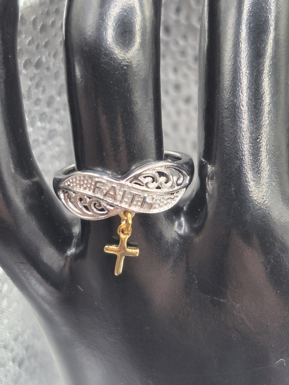 Faith Infinity Ring with Gold Cross Charm In Sterling Silver And Gold Vermeil
